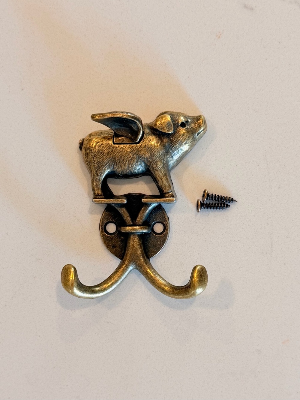 Flying Pig Double Hook Wall Hanger - Antique Brass NWOT
